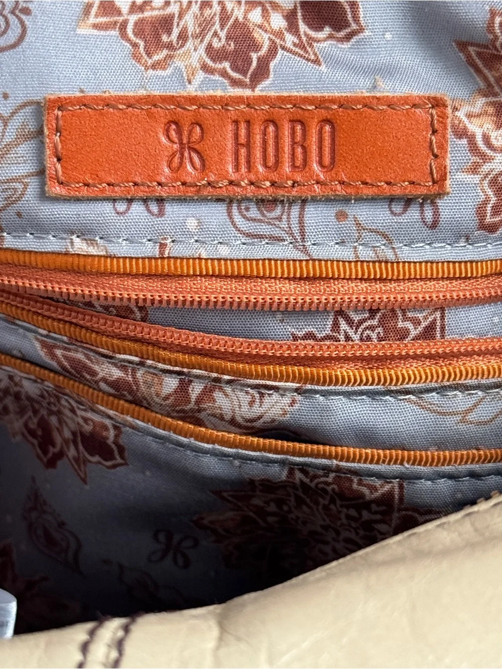 HOBO Leather Shoulder Bag Cream Ivory Brown Slouchy Purse